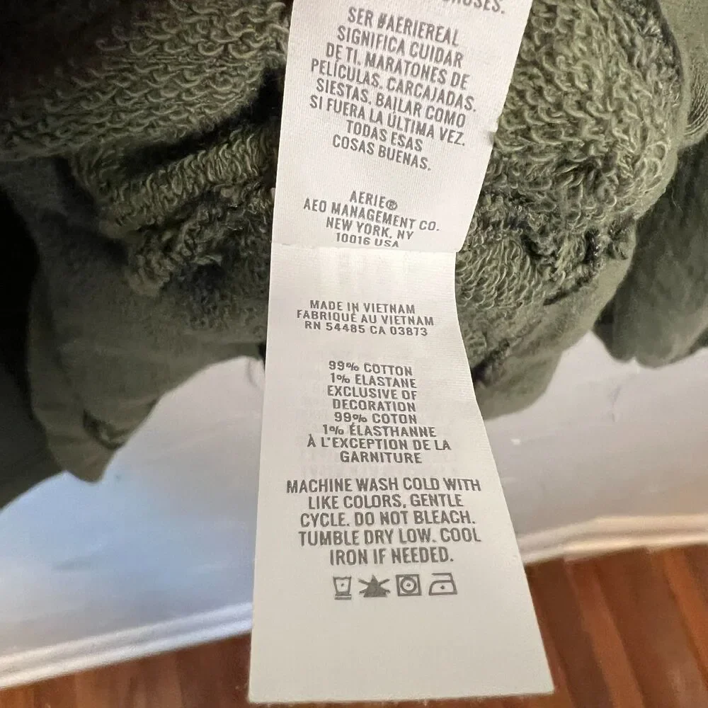 Aerie Olive Oversized Boho Pullover Sweatshirt Soft Lounge Earthy Cozy Size L - Picture 7 of 9